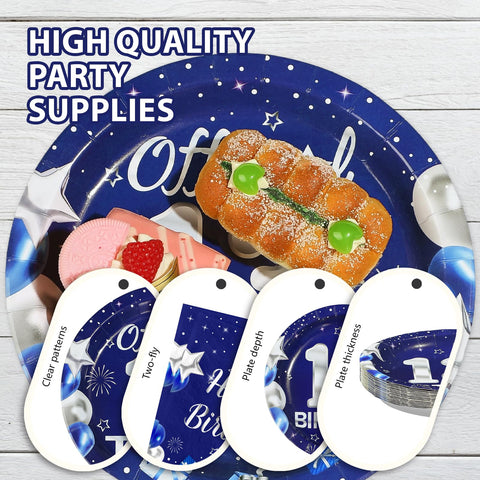 96 Pcs Blue Sliver 13th Birthday Party Plates and Napkins - Grencian