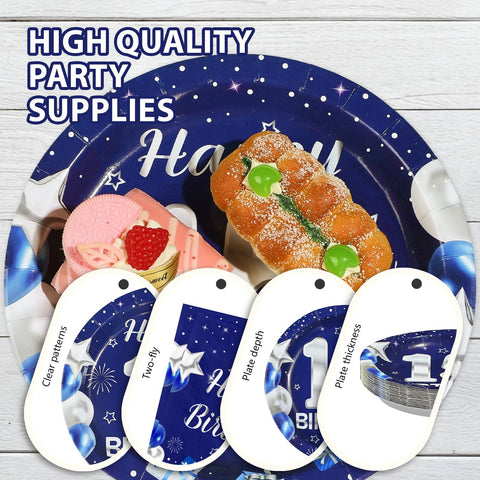 96 Pcs Blue Sliver 15th Birthday Party Plates and Napkins - Grencian