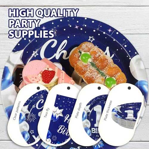 96 Pcs Blue Sliver 16th Birthday Party Plates and Napkins - Grencian