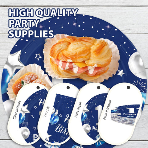 96 Pcs Blue Sliver 17th Birthday Party Plates and Napkins - Grencian