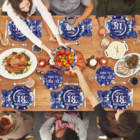 96 Pcs Blue Sliver 18th Birthday Party Plates and Napkins - Grencian