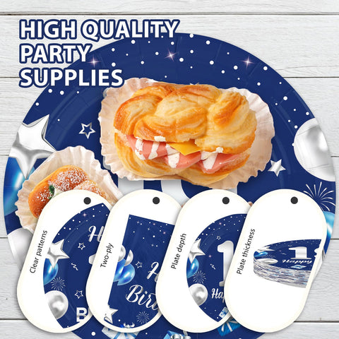 96 Pcs Blue Sliver 19th Birthday Party Plates and Napkins - Grencian