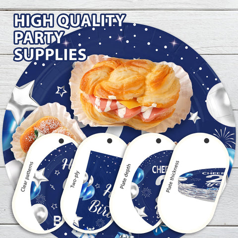 96 Pcs Blue Sliver 21st Birthday Party Plates and Napkins - Grencian