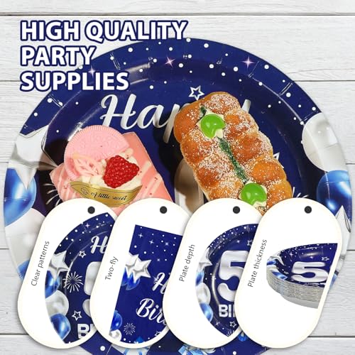 96 Pcs Blue Sliver 50th Birthday Party Plates and Napkins - Grencian