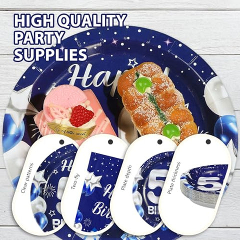 96 Pcs Blue Sliver 50th Birthday Party Plates and Napkins - Grencian