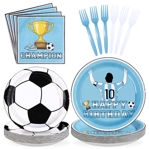 96 Pcs Blue Soccer Birthday Party Plates and Napkins - Grencian