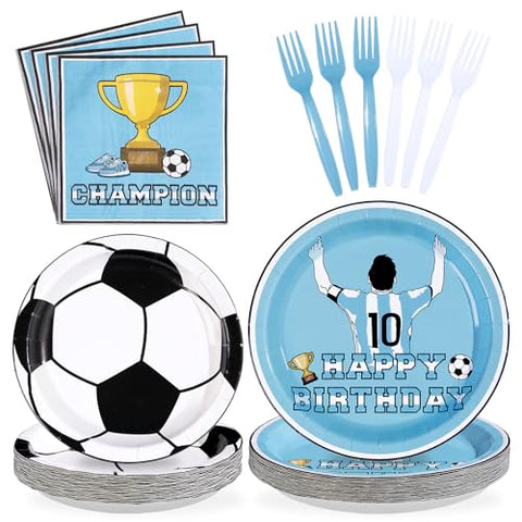 96 Pcs Blue Soccer Birthday Party Plates and Napkins - Grencian