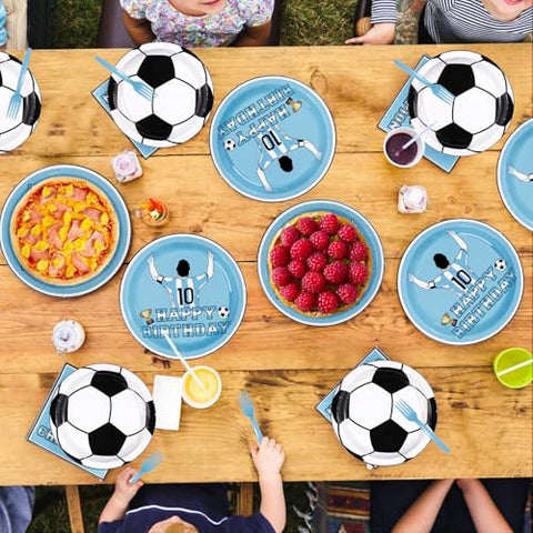 96 Pcs Blue Soccer Birthday Party Plates and Napkins - Grencian