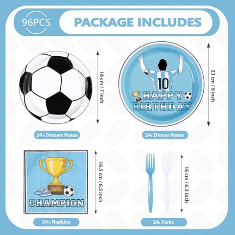 96 Pcs Blue Soccer Birthday Party Plates and Napkins - Grencian