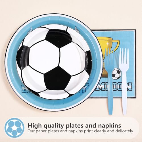 96 Pcs Blue Soccer Birthday Party Plates and Napkins - Grencian