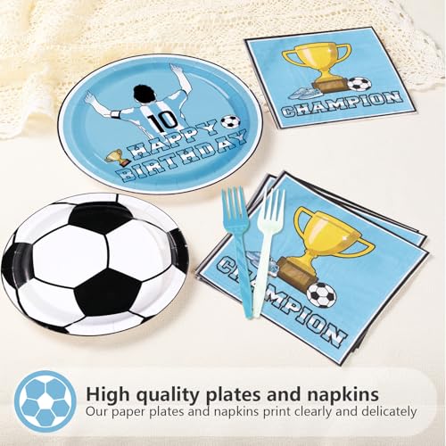 96 Pcs Blue Soccer Birthday Party Plates and Napkins - Grencian