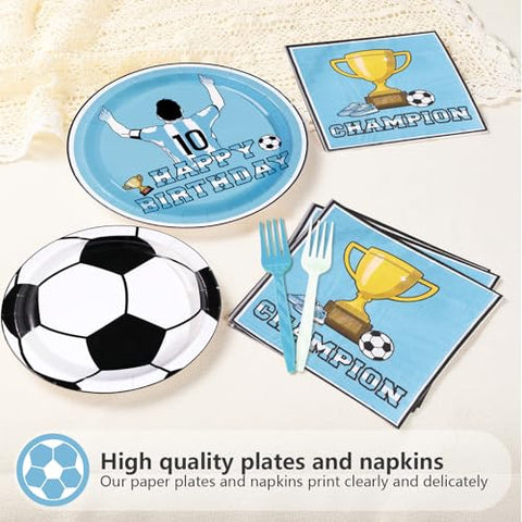 96 Pcs Blue Soccer Birthday Party Plates and Napkins - Grencian