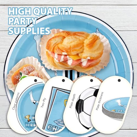 96 Pcs Blue Soccer Birthday Party Plates and Napkins - Grencian