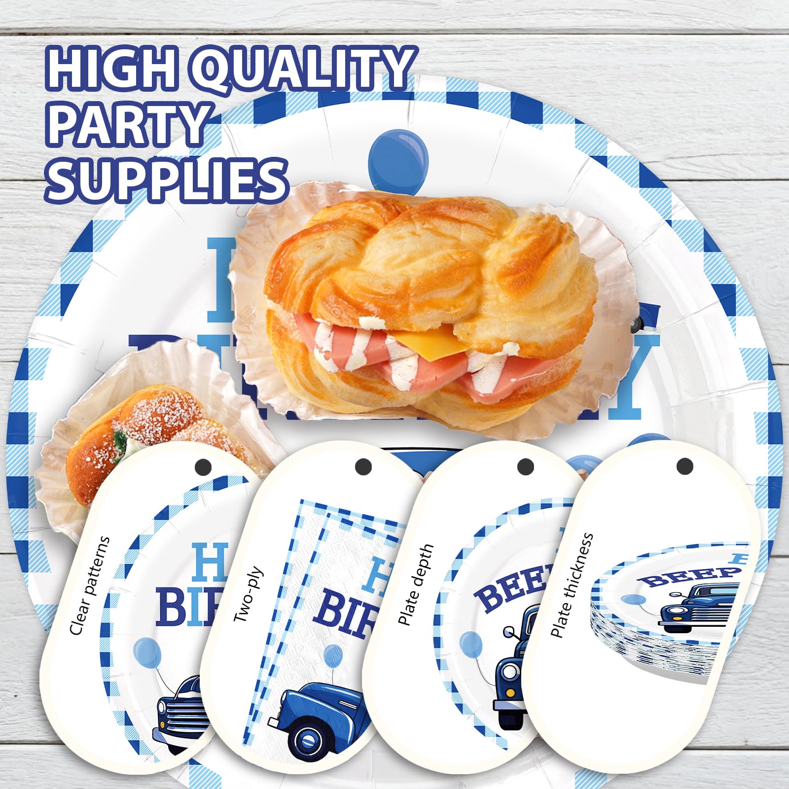 96 Pcs Blue Truck Birthday Party Plates and Napkins - Grencian