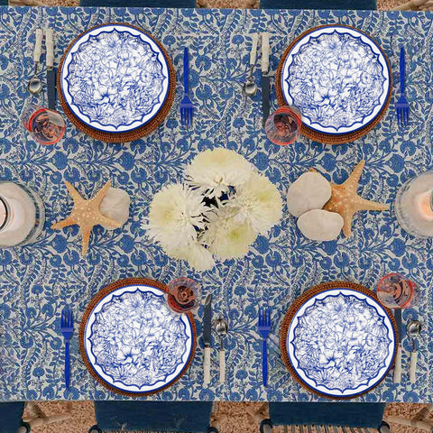 96 Pcs Blue White Floral Party Plates and Napkins - Grencian