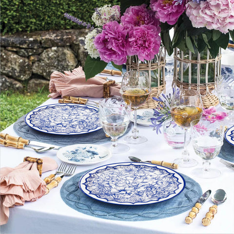 96 Pcs Blue White Floral Party Plates and Napkins - Grencian