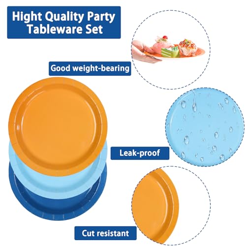 96 Pcs Blue and Orange Party Plates and Napkins - Grencian