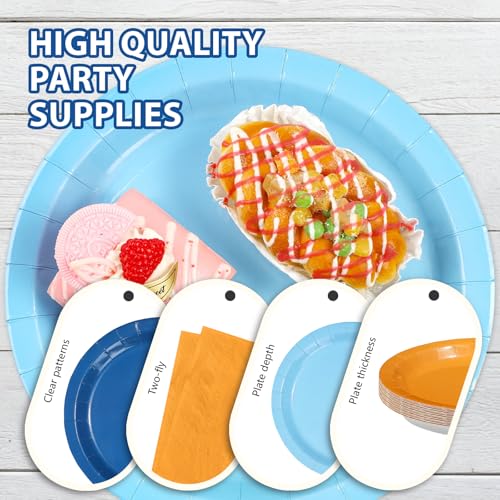 96 Pcs Blue and Orange Party Plates and Napkins - Grencian