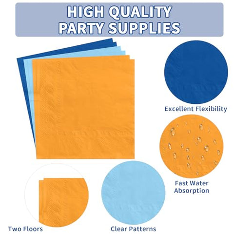 96 Pcs Blue and Orange Party Plates and Napkins - Grencian