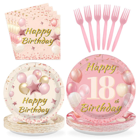 96 Pcs Blush Beige 18th Birthday Party Plates and Napkins - Grencian