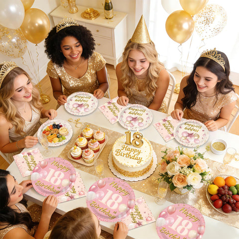 96 Pcs Blush Beige 18th Birthday Party Plates and Napkins - Grencian