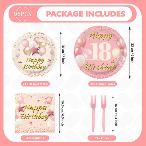 96 Pcs Blush Beige 18th Birthday Party Plates and Napkins - Grencian