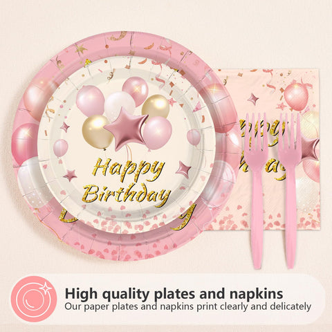 96 Pcs Blush Beige 18th Birthday Party Plates and Napkins - Grencian