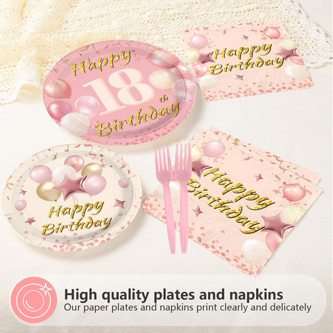 96 Pcs Blush Beige 18th Birthday Party Plates and Napkins - Grencian