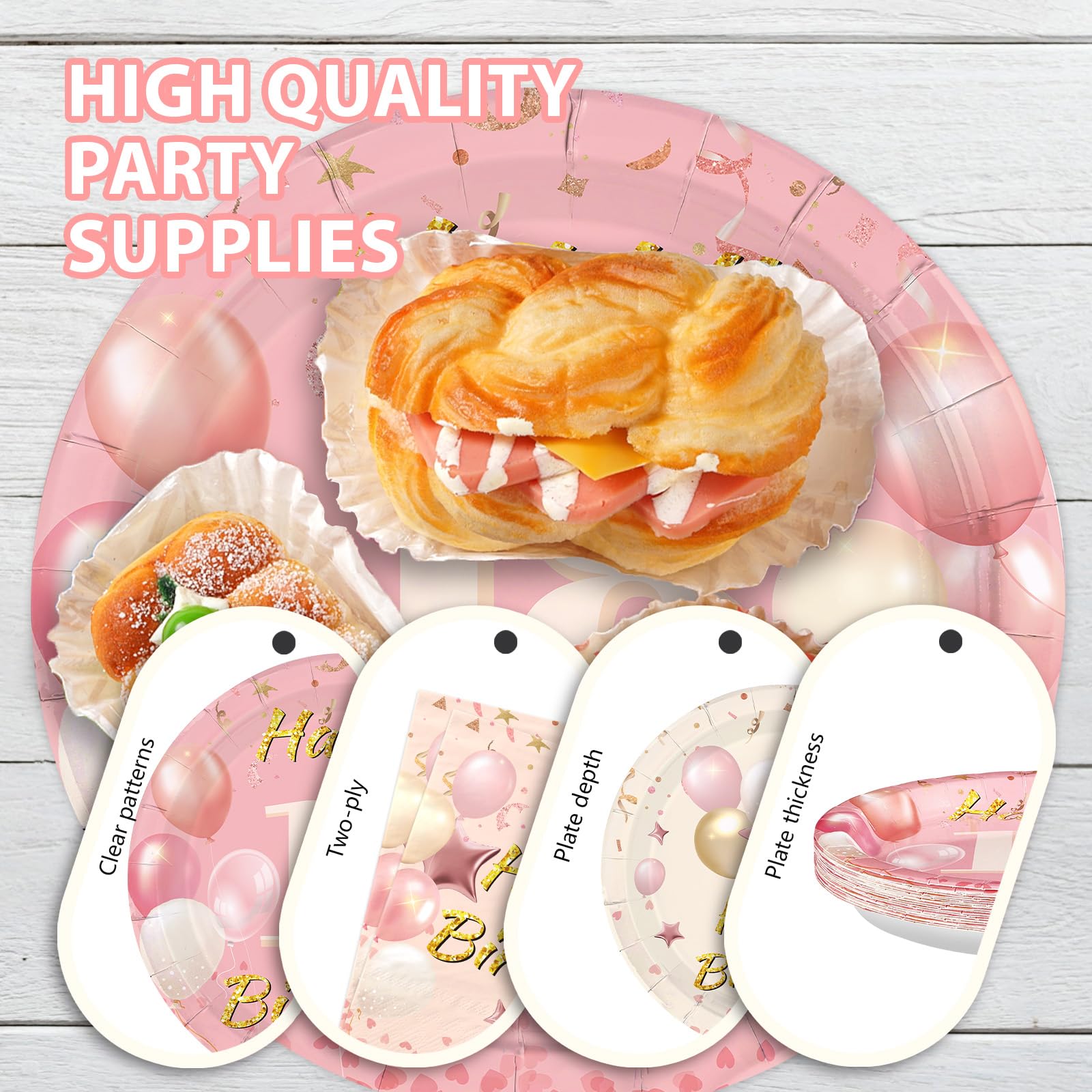 96 Pcs Blush Beige 18th Birthday Party Plates and Napkins - Grencian