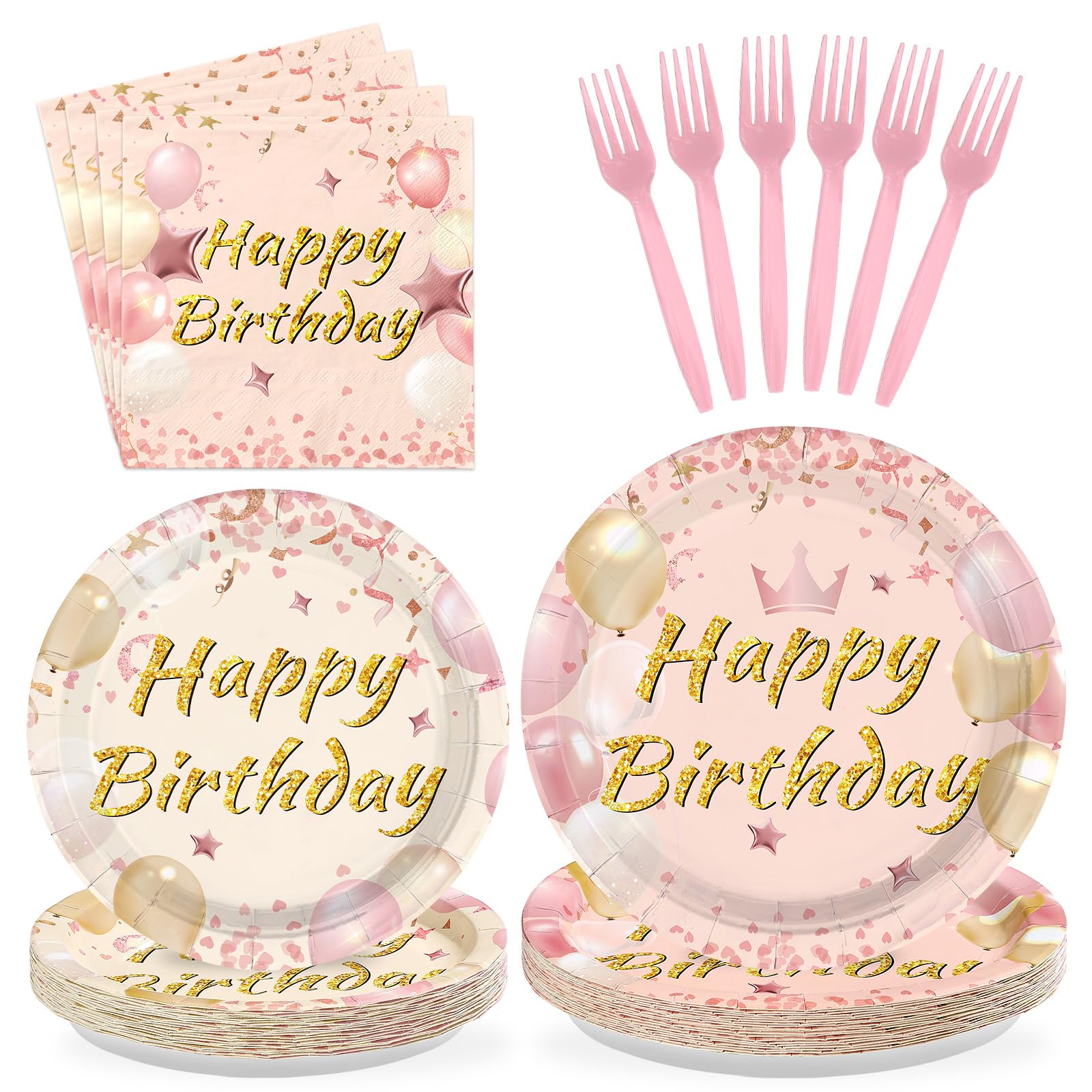96 Pcs Blush Beige Birthday Party Plates and Napkins - Grencian