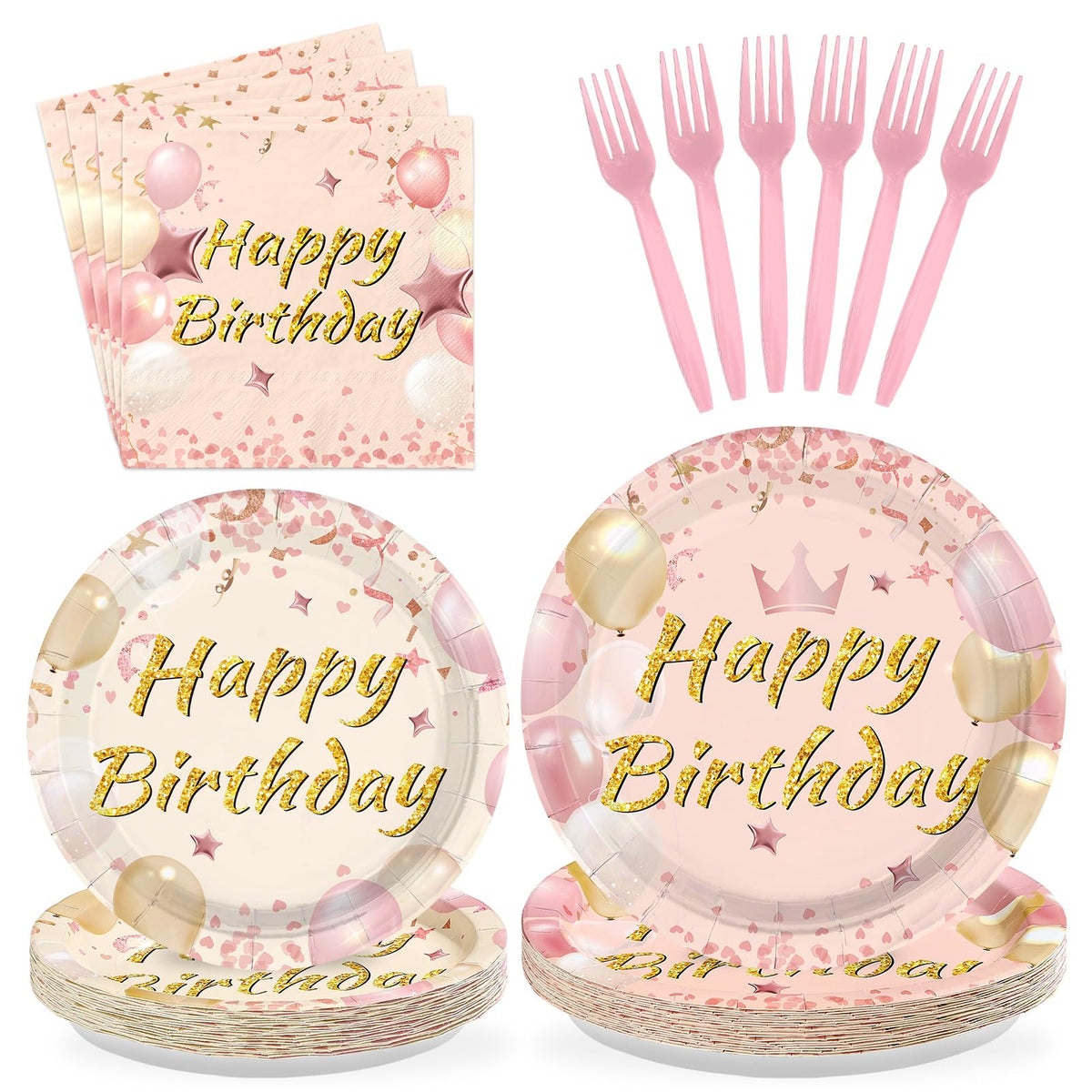 96 Pcs Blush Beige Birthday Party Plates and Napkins - Grencian
