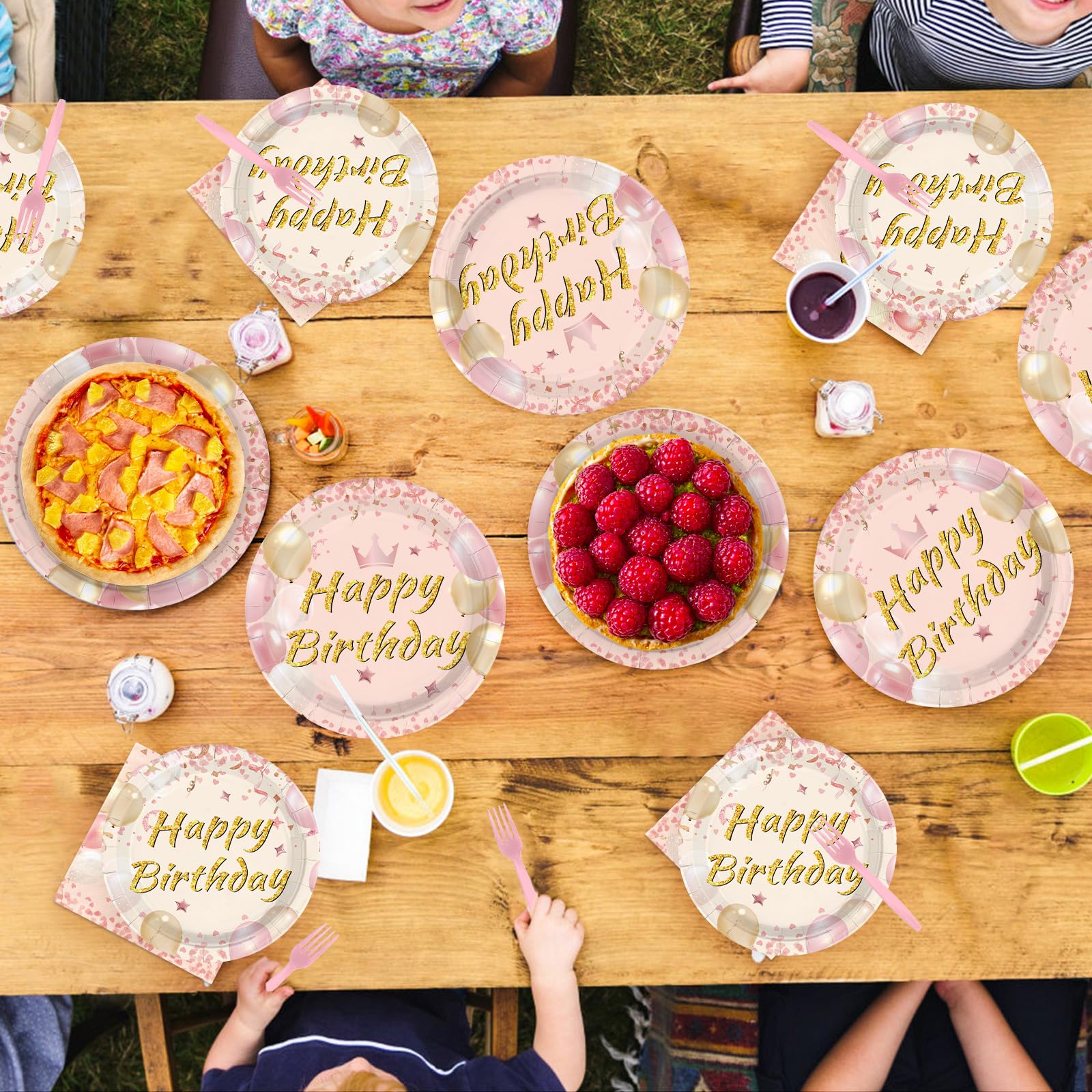 96 Pcs Blush Beige Birthday Party Plates and Napkins - Grencian