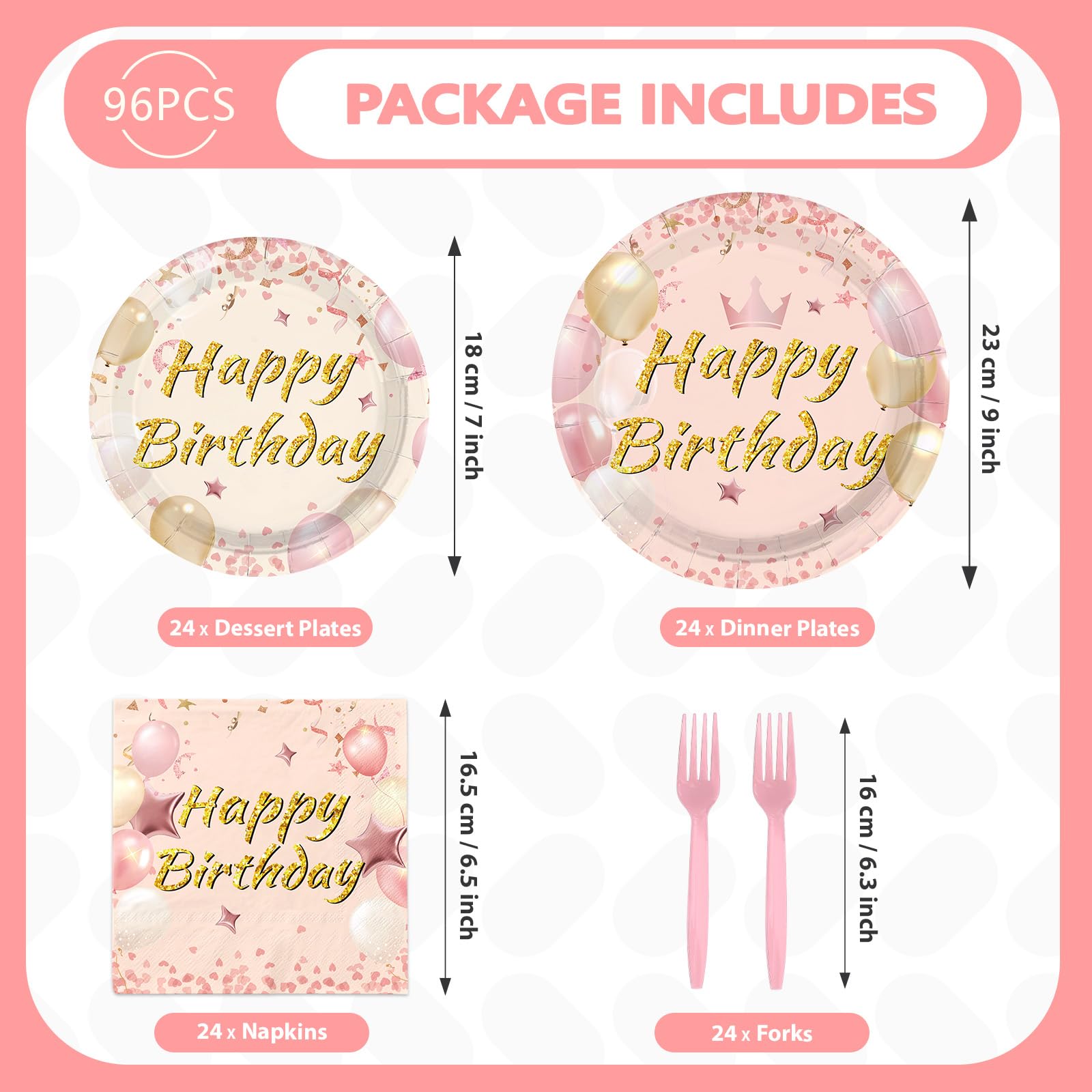 96 Pcs Blush Beige Birthday Party Plates and Napkins - Grencian