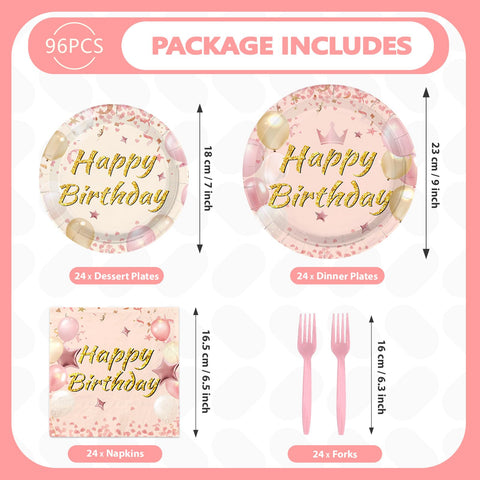 96 Pcs Blush Beige Birthday Party Plates and Napkins - Grencian