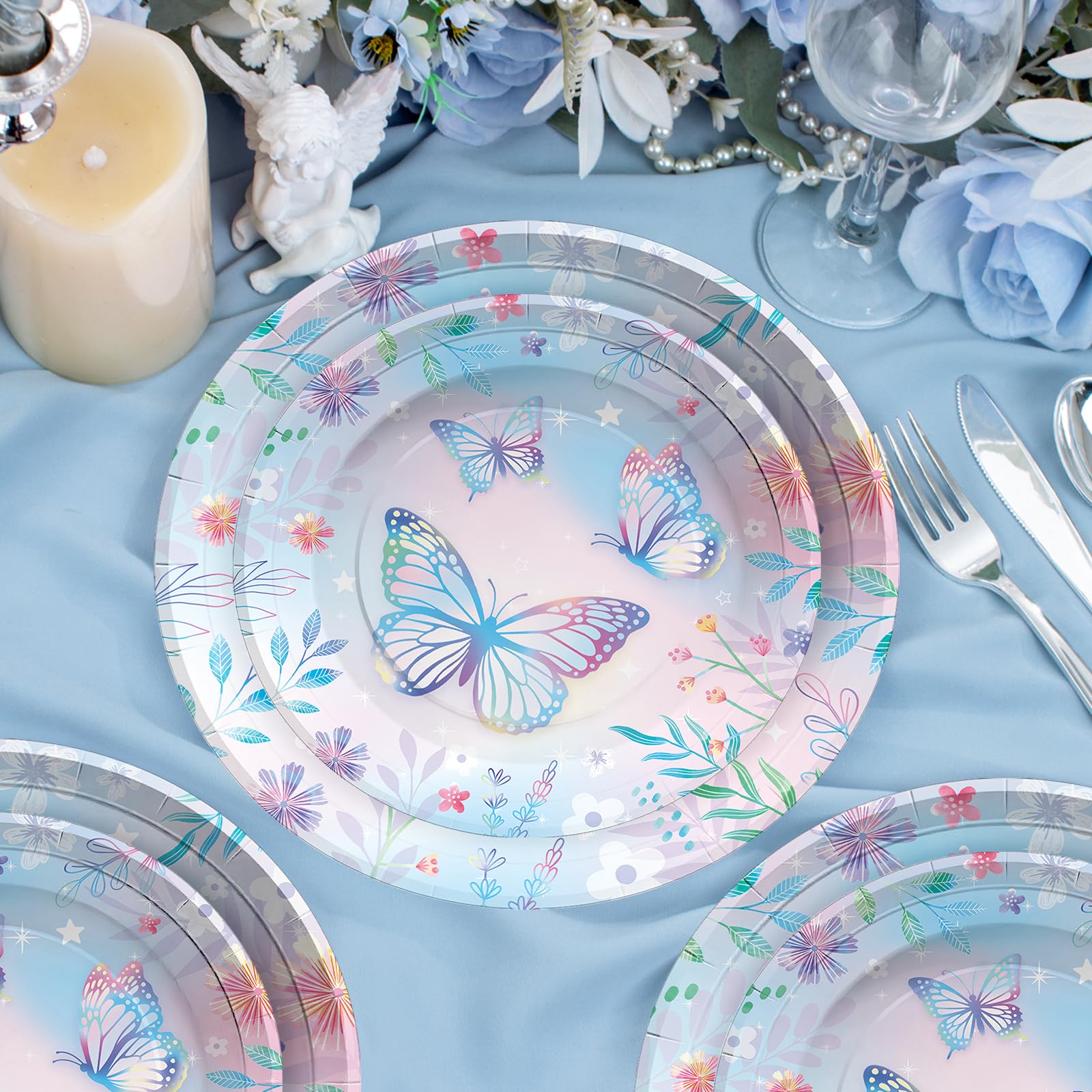 96 Pcs Butterfly Party Plates and Napkins - Grencian