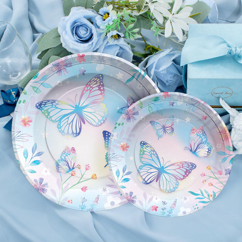 96 Pcs Butterfly Party Plates and Napkins - Grencian