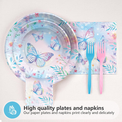 96 Pcs Butterfly Party Plates and Napkins - Grencian