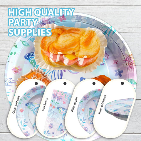 96 Pcs Butterfly Party Plates and Napkins - Grencian