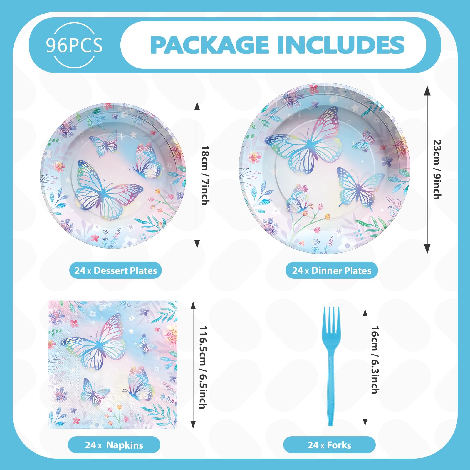 96 Pcs Butterfly Party Plates and Napkins - Grencian