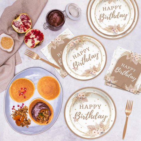 96 Pcs Boho Birthday Party Plates and Napkins - Grencian