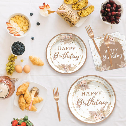 96 Pcs Boho Birthday Party Plates and Napkins - Grencian
