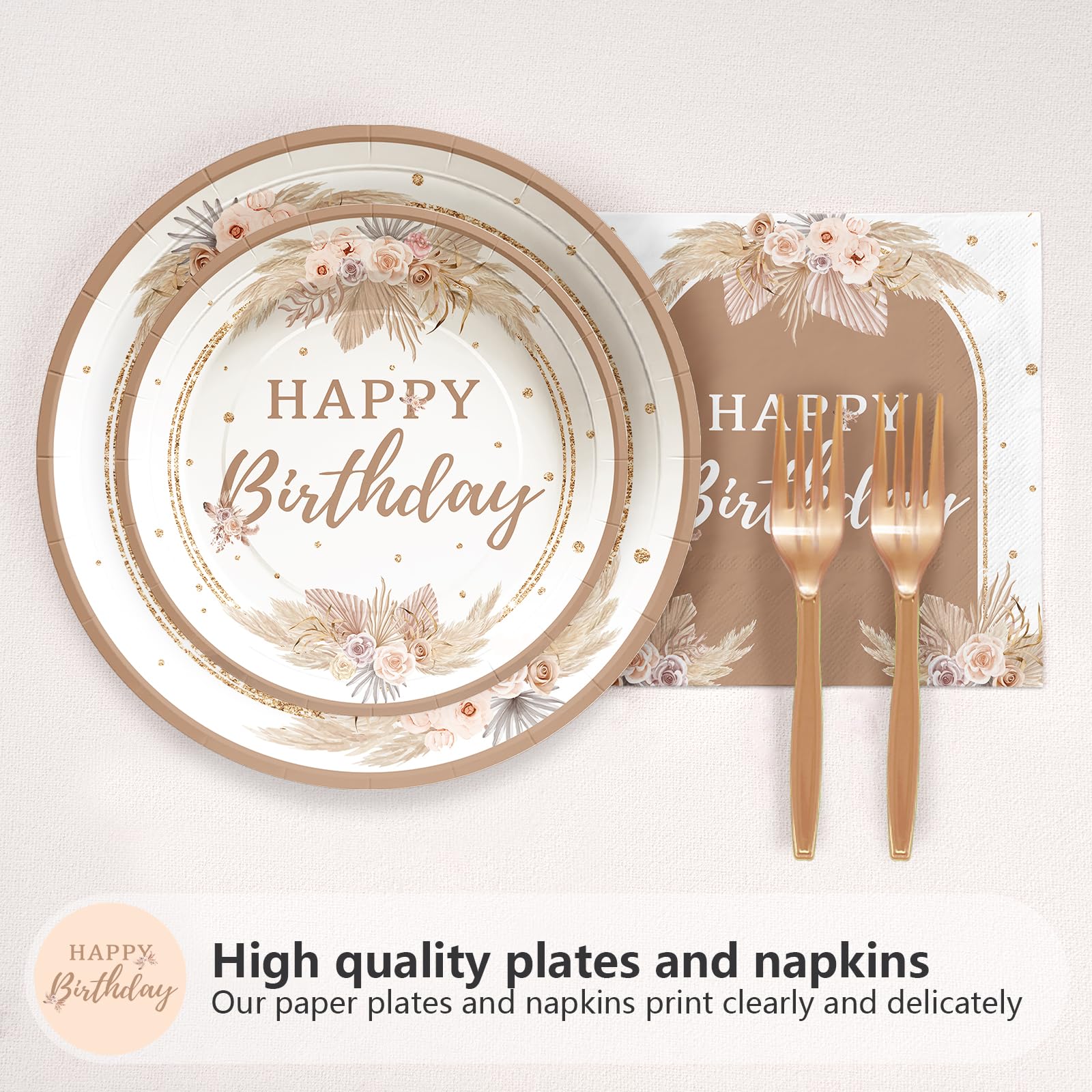 96 Pcs Boho Birthday Party Plates and Napkins - Grencian