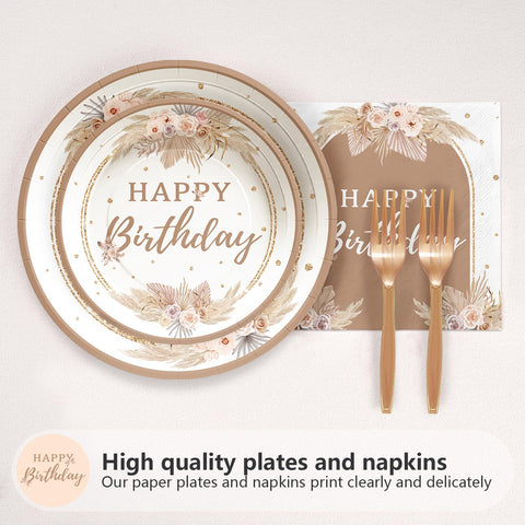 96 Pcs Boho Birthday Party Plates and Napkins - Grencian