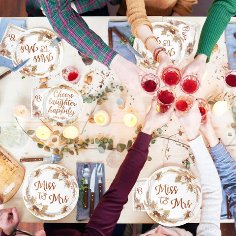 96 Pcs Boho Bridal Shower Party Plates and Napkins - Grencian