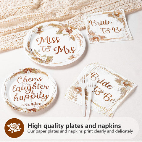 96 Pcs Boho Bridal Shower Party Plates and Napkins - Grencian