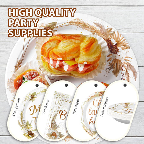 96 Pcs Boho Bridal Shower Party Plates and Napkins - Grencian