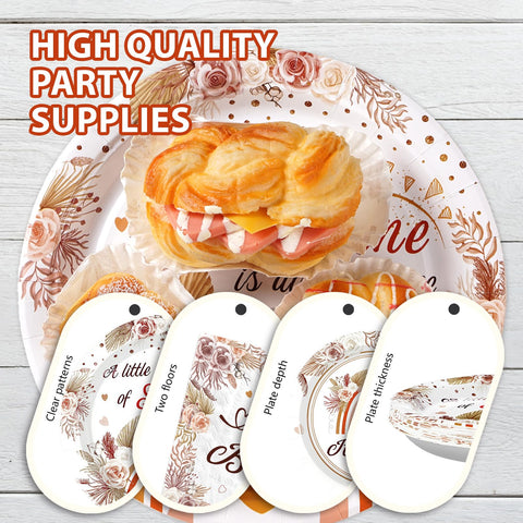 96 Pcs Boho Rainbow Baby Shower Party Plates and Napkins - Grencian