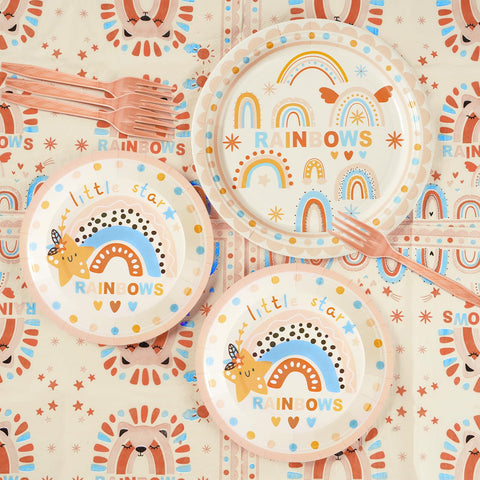 96 Pcs Boho Rainbow Party Plates and Napkins - Grencian
