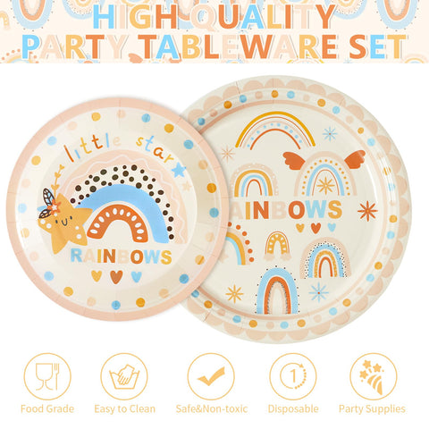 96 Pcs Boho Rainbow Party Plates and Napkins - Grencian