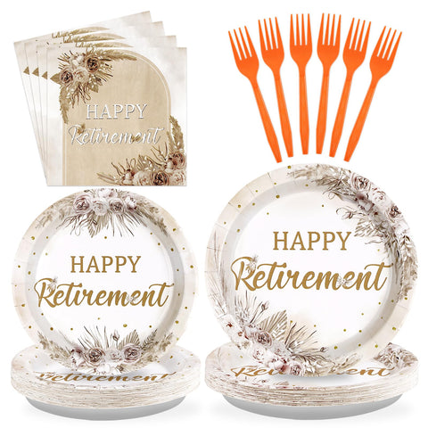 96 Pcs Boho Retirement Party Plates and Napkins - Grencian